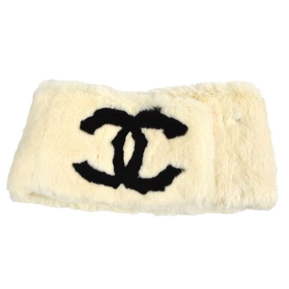 Chanel Fur Shawl Muffler Stole White Black Authentic - Picture 5 of 8